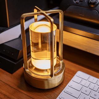 Industrial Metal Lantern Table Lamp – Warm LED Light