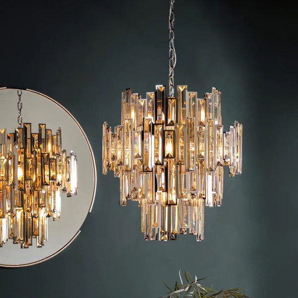 Luxury semi-flush mount chandelier with tiered crystals