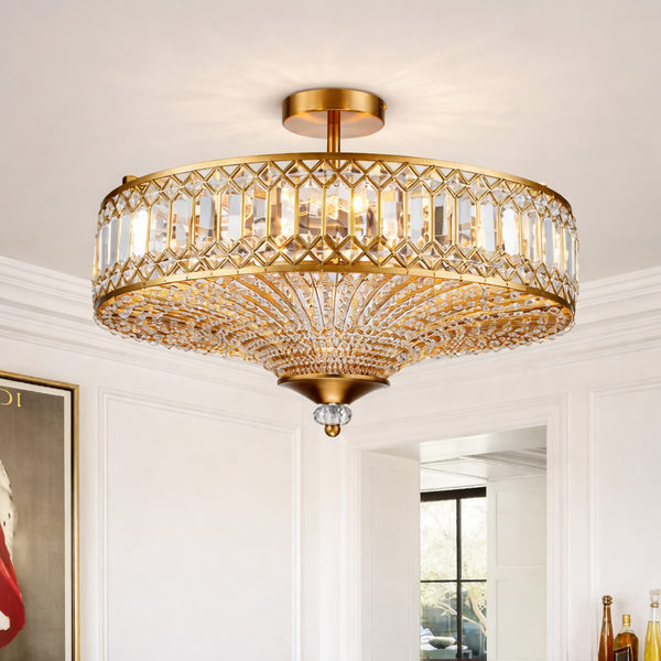 Elegant ceiling-mounted Zeravia crystal chandelier in a high-end entryway or foyer