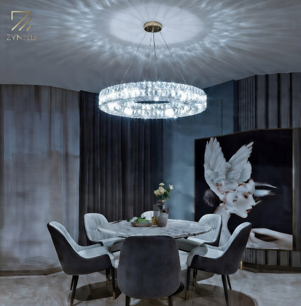 Phoebe Chrome Ring Chandelier in modern living room