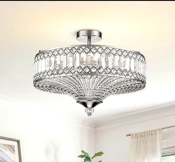 Side view of Zeravia Gold Crystal Modern Chandelier highlighting dimmable LED lighting