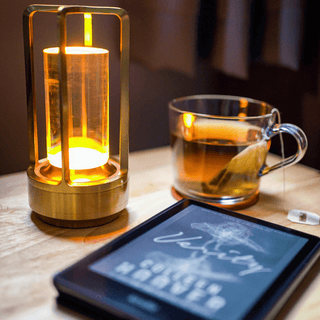 Industrial Metal Lantern Table Lamp – Warm LED Light