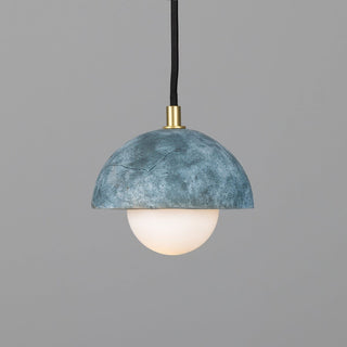 Ferox Small Ceramic Dome Pendant Light 14cm, Blue Earth Modern  Scandinavian Wooden Accent Light