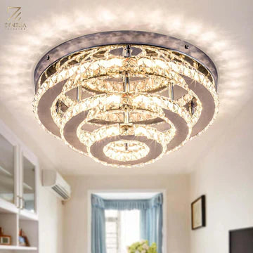 crystal staircase chandelier for high ceilings with cascading spiral design