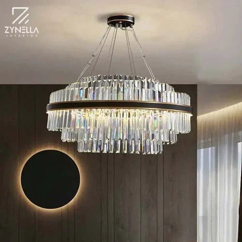 Luxury crystal chandelier with premium glass crystals for elegant living room interior