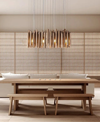 Retro Japanese Wood Pendant Light Modern  Sleek Linear Suspension Light
