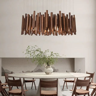 Retro Japanese Wood Pendant Light Modern  Sleek Linear Suspension Light