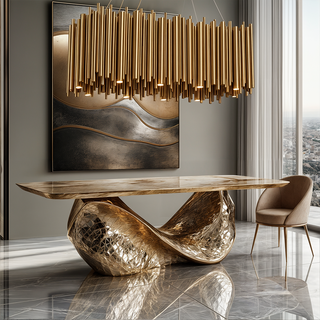 Gold Nest Oval Chandelier Modern  Sculptural Spiral LED Fixture