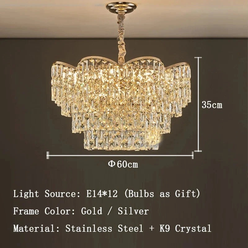 Zynella Luxury Crystal LED Chain Pendant Chandelier