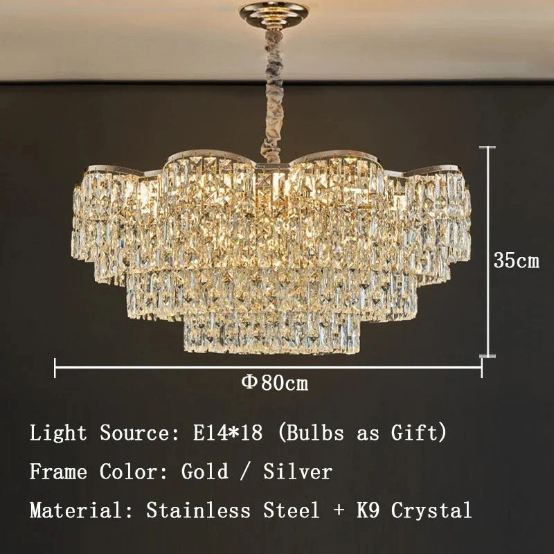 Zynella Luxury Crystal LED Chain Pendant Chandelier