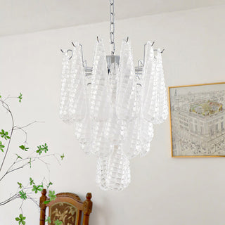 Frosted Veil Snowfall Chandelier Modern  Scandinavian Wooden Accent Light