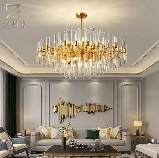 Zynella Luxury Gold Crystal LED Chandelier