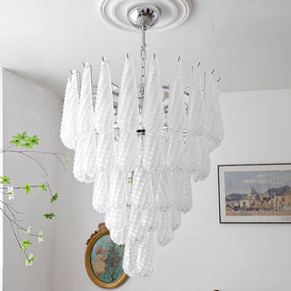 Frosted Veil Snowfall Chandelier Modern  Scandinavian Wooden Accent Light