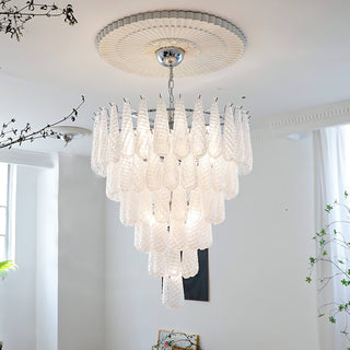 Frosted Veil Snowfall Chandelier Modern  Scandinavian Wooden Accent Light