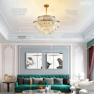 Mina Crystal Chandelier Modern  Sleek Linear Suspension Light