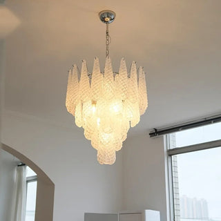 Frosted Veil Snowfall Chandelier Modern  Scandinavian Wooden Accent Light