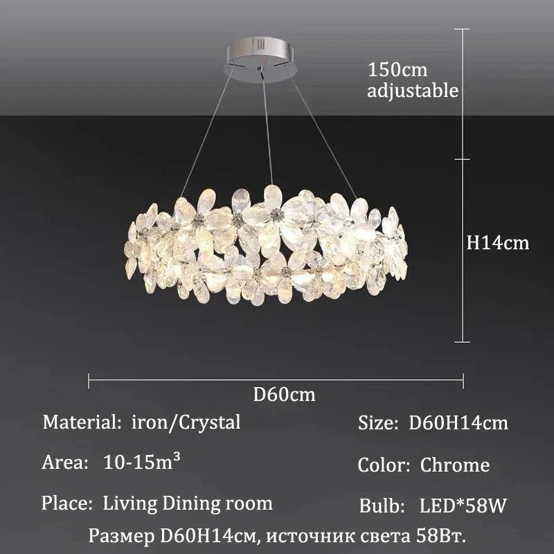Zynella Luxury Chrome Petal LED Crystal Chandelier