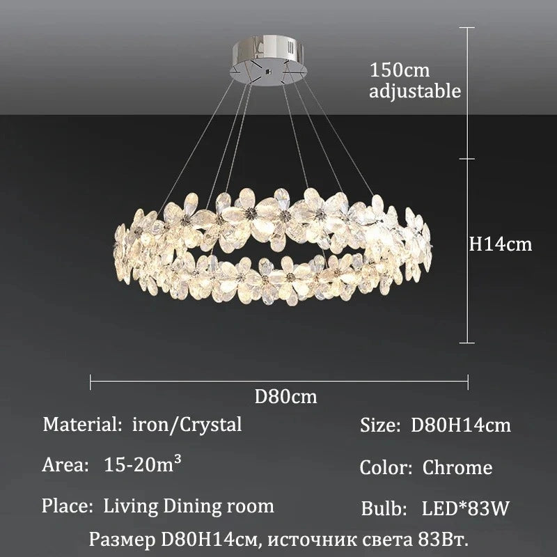 Zynella Luxury Chrome Petal LED Crystal Chandelier