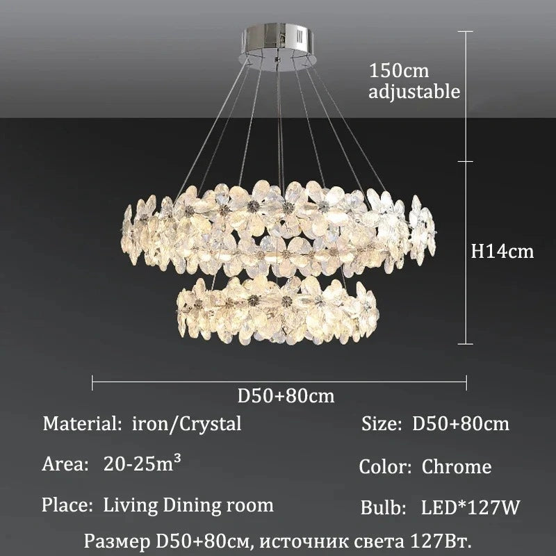 Zynella Luxury Chrome Petal LED Crystal Chandelier