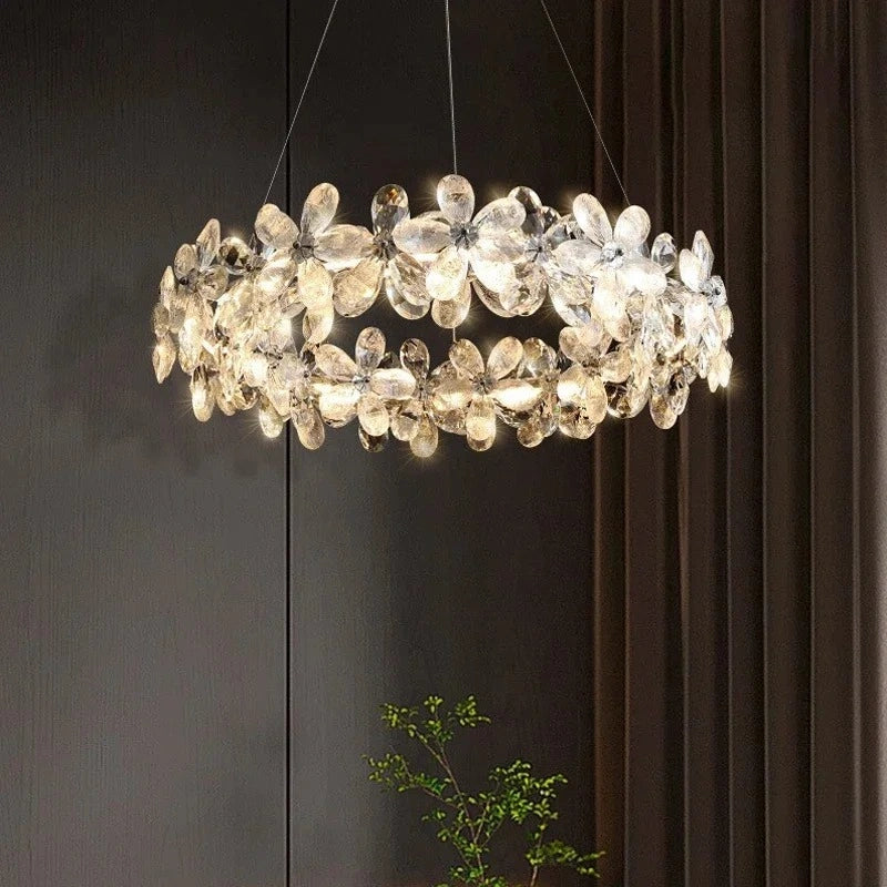 Zynella Luxury Chrome Petal LED Crystal Chandelier