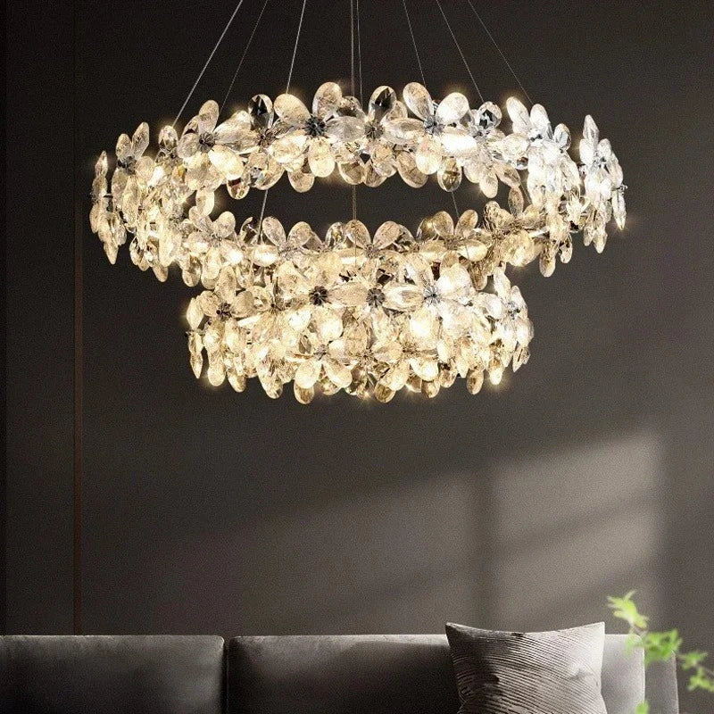 Zynella Luxury Chrome Petal LED Crystal Chandelier