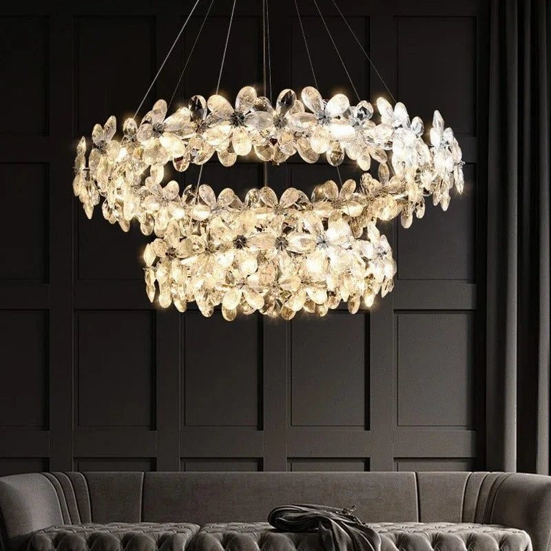 Zynella Luxury Chrome Petal LED Crystal Chandelier