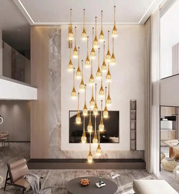 Zynella Cascade:Grand Crystal Staircase & Foyer Chandelier