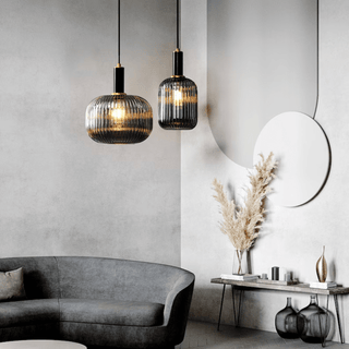 Nordic Vintage Style Striped Glass Pendant Modern  Vintage Brass Accent Lighting
