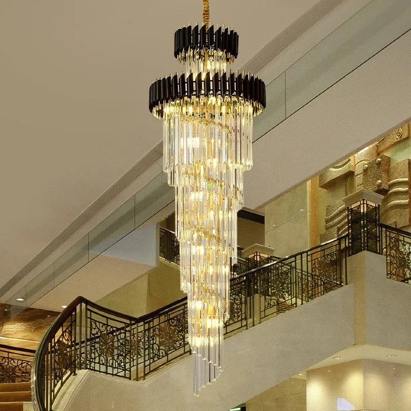 Zynella Black & Gold Luxury Crystal Pendant Chandelier
