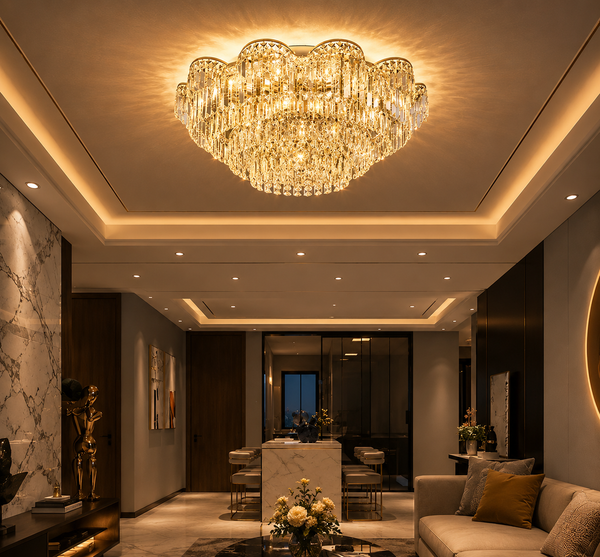 Zynella Luxury Crystal LED Chain Pendant Chandelier