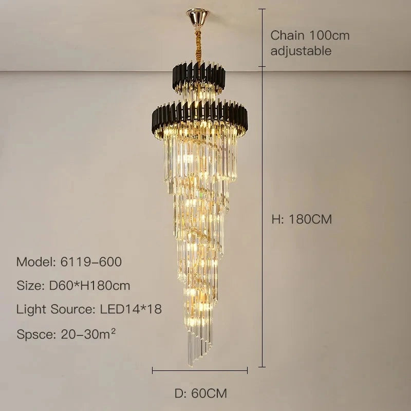 Zynella Black & Gold Luxury Crystal Pendant Chandelier