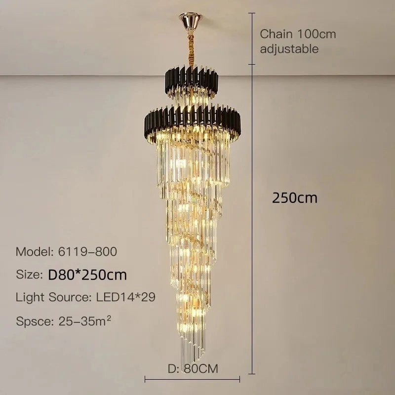 Zynella Black & Gold Luxury Crystal Pendant Chandelier