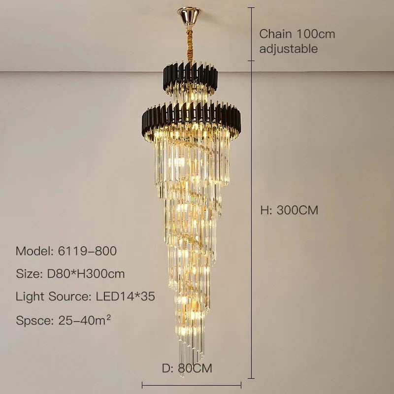 Zynella Black & Gold Luxury Crystal Pendant Chandelier