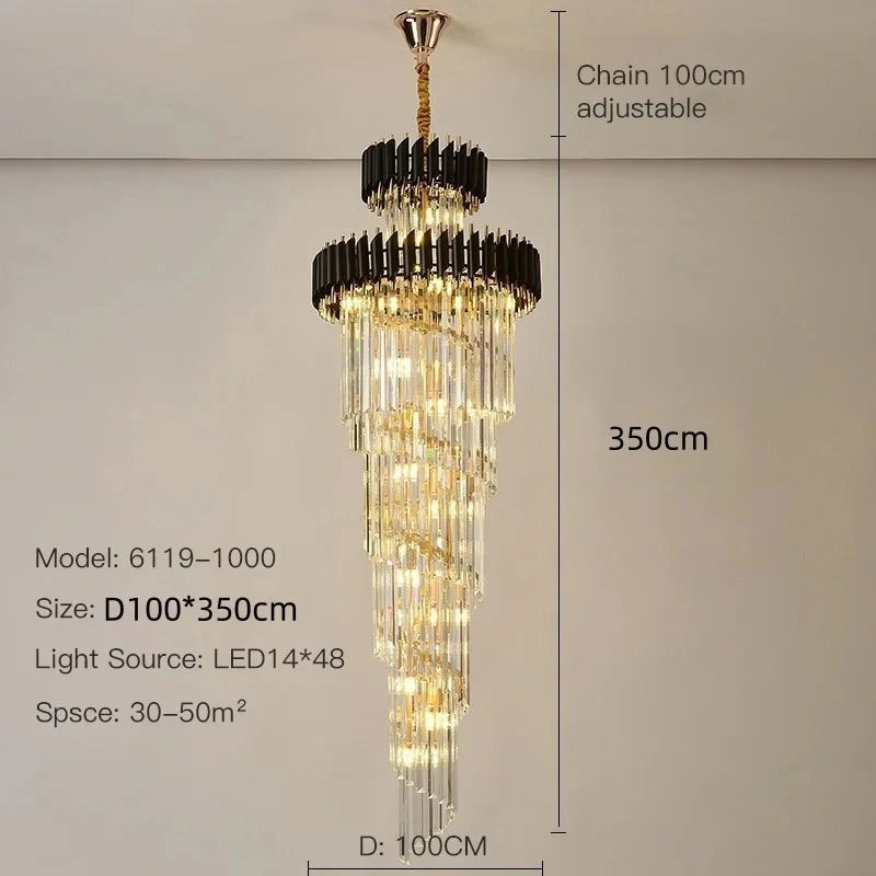 Zynella Black & Gold Luxury Crystal Pendant Chandelier
