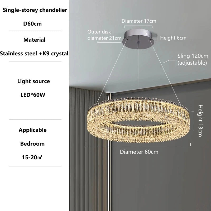 Zynella Modern K9 Crystal LED Chandelier – Luxury Flush Mount Ceiling Light