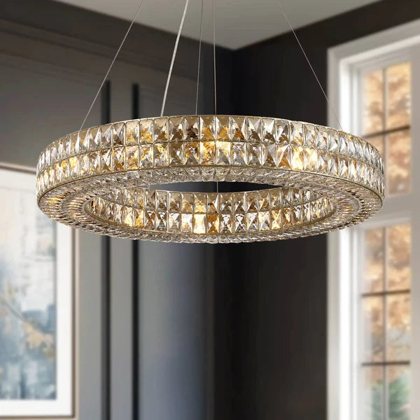 Zynella Modern K9 Crystal LED Chandelier – Luxury Flush Mount Ceiling Light