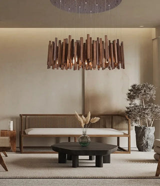 Retro Japanese Wood Pendant Light Modern  Sleek Linear Suspension Light