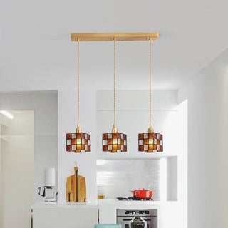 Rubik Cube Glass Pendant Modern  Luxury Gold Frame Light Fitting