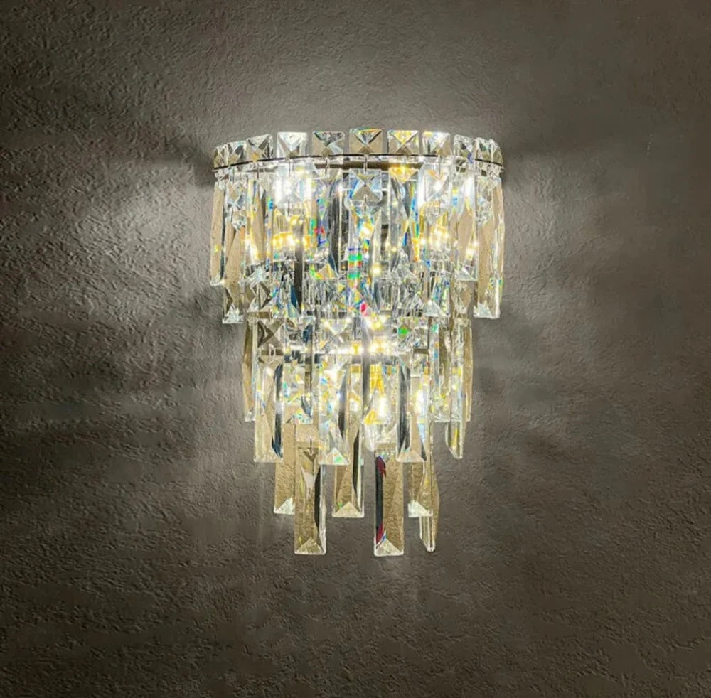 Zynella Modern Double Layer Crystal Wall Lamp – Luxury Gold/Silver Bedside Sconce