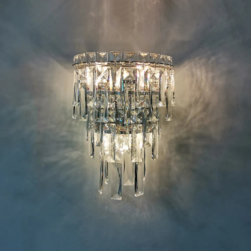 Zynella Modern Double Layer Crystal Wall Lamp – Luxury Gold/Silver Bedside Sconce