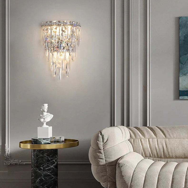 Zynella Modern Double Layer Crystal Wall Lamp – Luxury Gold/Silver Bedside Sconce