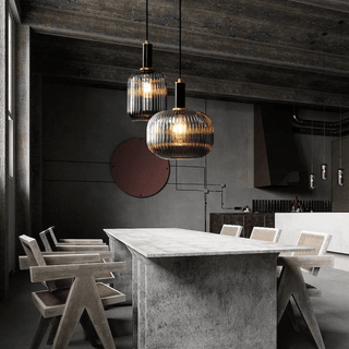 Nordic Vintage Style Striped Glass Pendant Modern  Vintage Brass Accent Lighting
