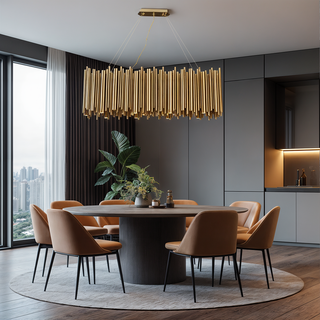 Gold Nest Oval Chandelier Modern  Sculptural Spiral LED Fixture