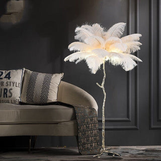 Faux Feather Floor Lamp Modern  Opulent Multi-Tier Crystal Chandelier
