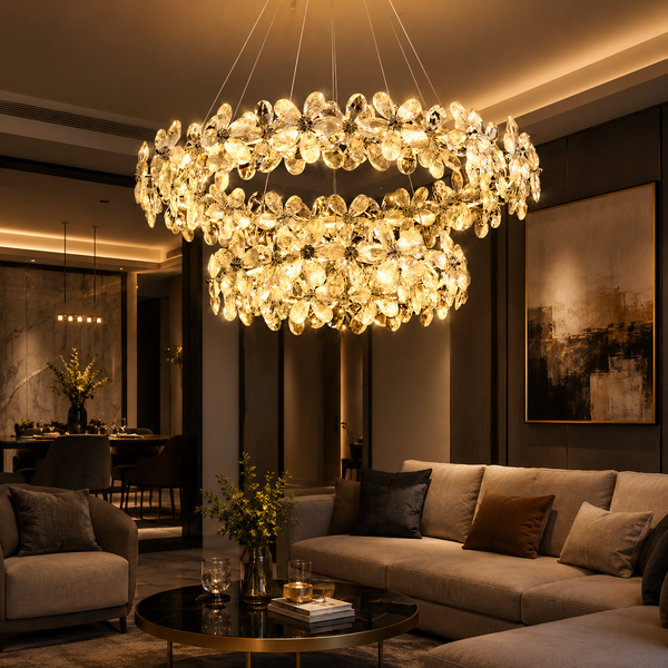 Zynella Luxury Chrome Petal LED Crystal Chandelier