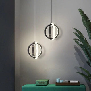 Mini Black Circle LED Pendant Lamp Modern  Sleek Linear Suspension Light