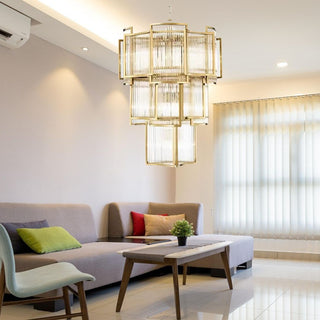 Luma Glass Chandelier Modern  Vintage Brass Accent Lighting