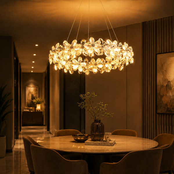 Zynella Luxury Chrome Petal LED Crystal Chandelier