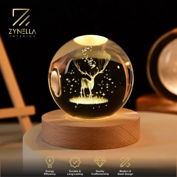Zynella Celestial: 3D Laser-Etched Crystal Ball Night Light