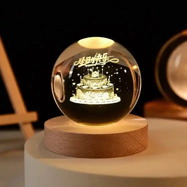 Zynella Celestial: 3D Laser-Etched Crystal Ball Night Light